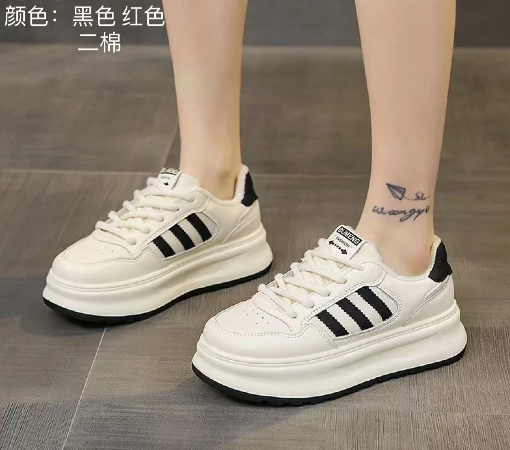 【华小姐】秋冬季新款时尚潮流圆头厚底透气百搭加绒休闲鞋C62-1