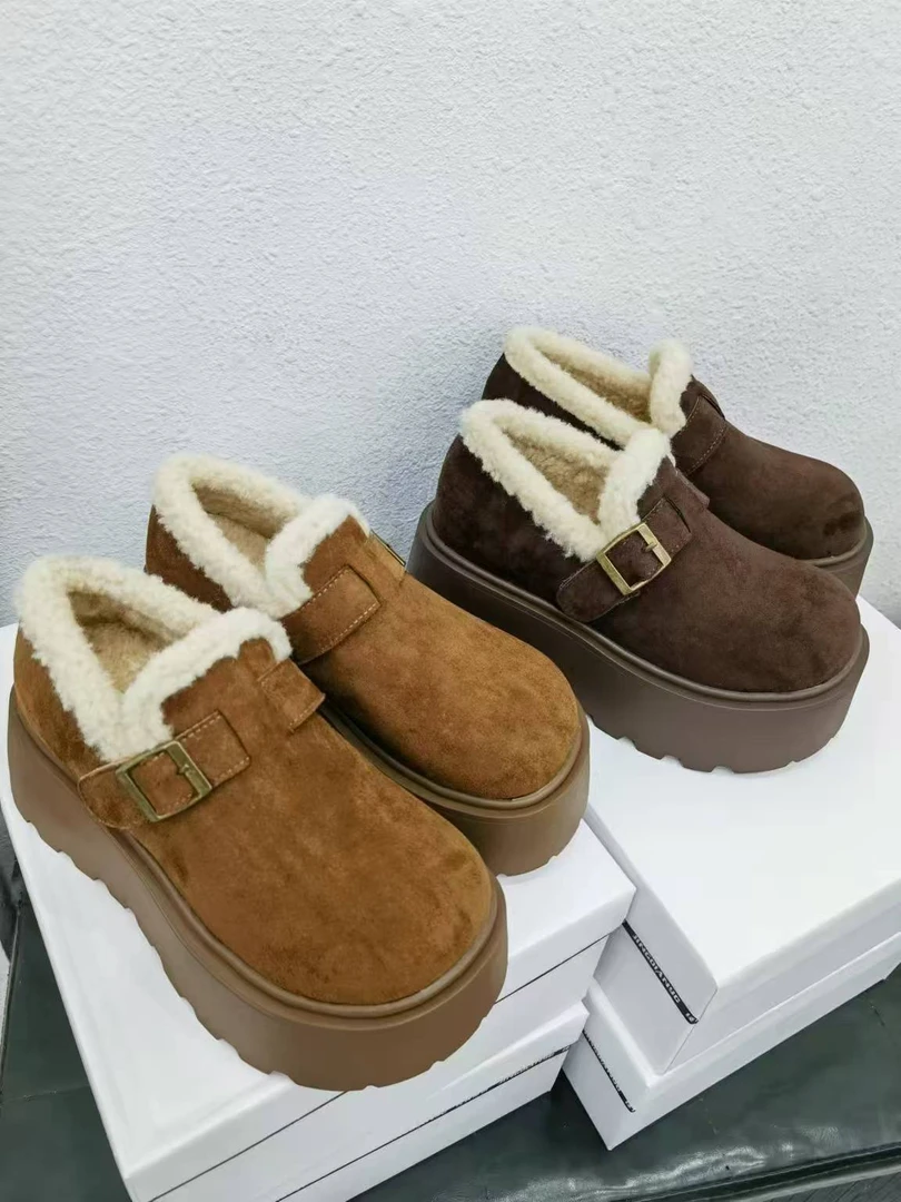 【华小姐】秋冬季新款时尚潮流圆头厚底加绒透气休闲鞋9902-3