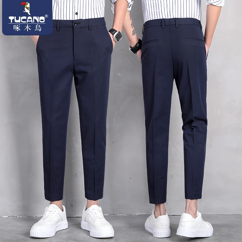 啄木鸟抗皱垂顺休闲裤男修身小脚九分裤子男款秋季新款商务小西裤
