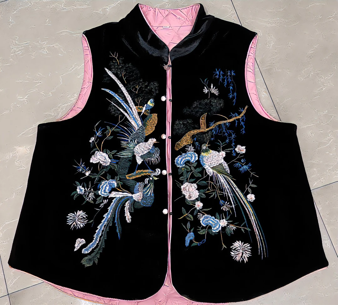 中国风夹棉丝绒坎肩新中式刺绣立领百搭马甲复古马夹国潮
