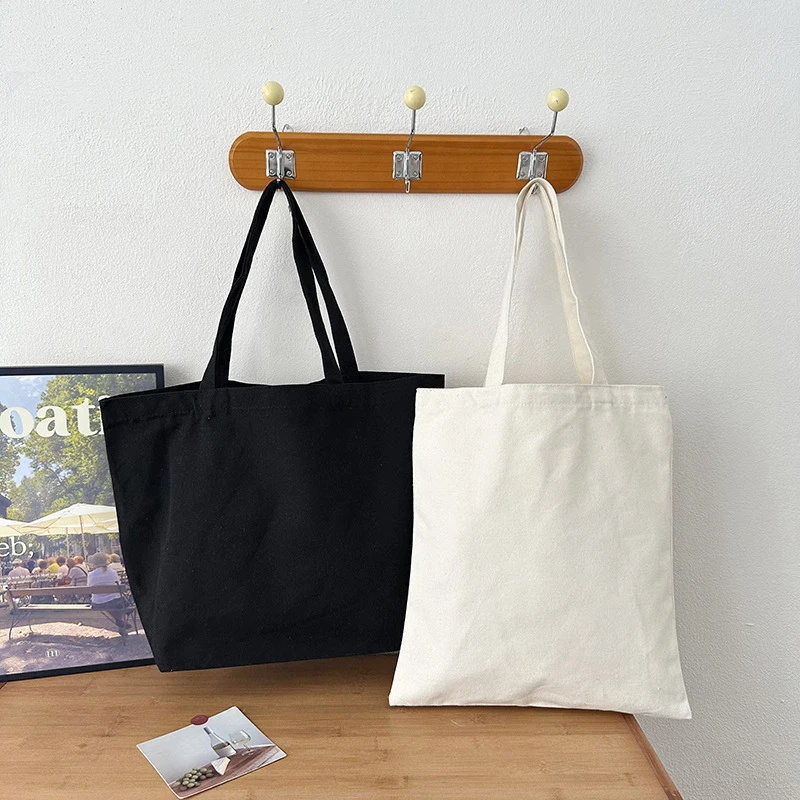 休闲单肩包空白黑白现货帆布帆布手提包可印广告LOGO手提帆布包包