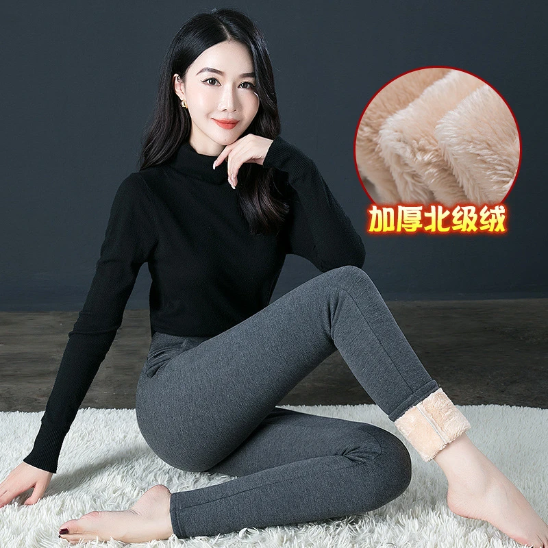 加绒加厚打底裤女高腰显瘦小脚裤中年妈妈外穿长裤紧身大码秋冬