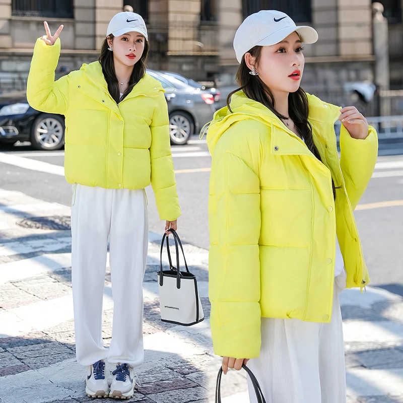 连帽短款棉服女学院风百搭纯色保暖时尚