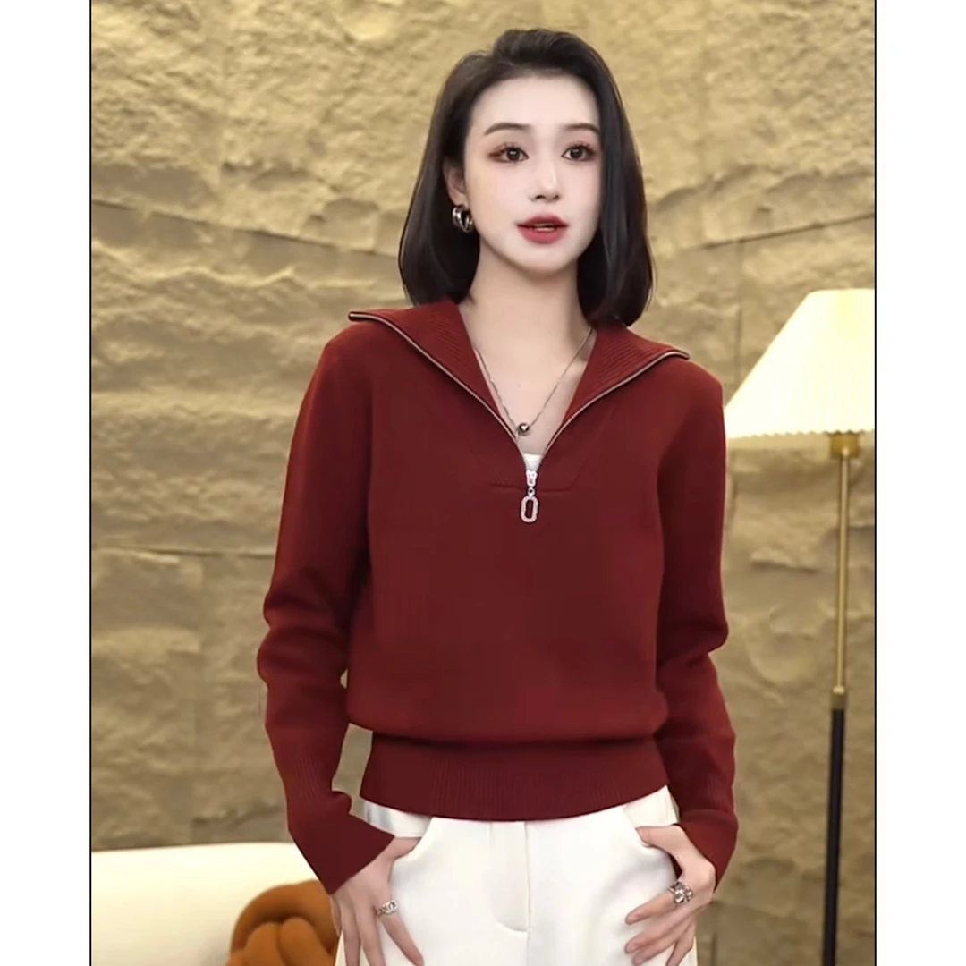 2024秋冬新款纯色半拉链软糯套头舒适百搭毛衣时尚简约7079