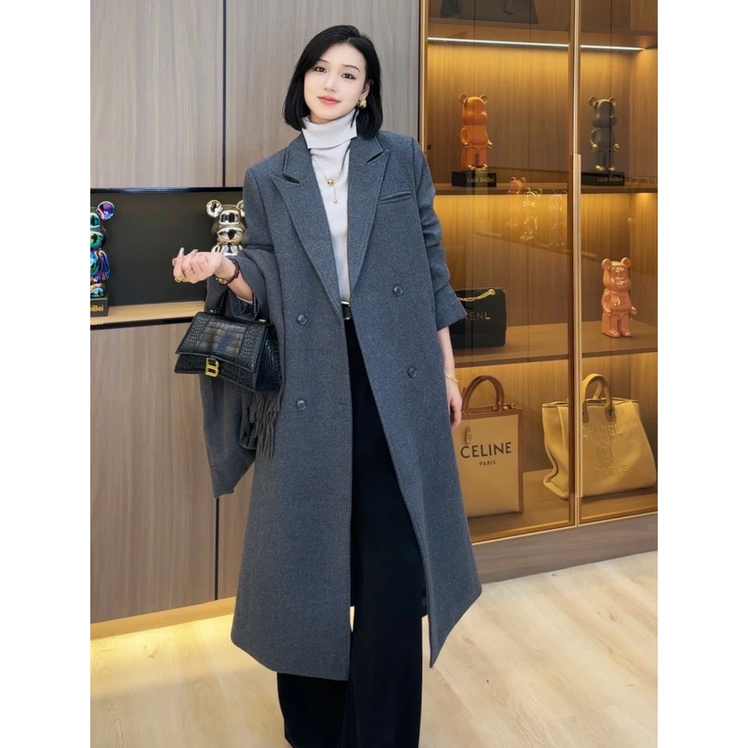 显瘦显高毛呢大衣新款冬季厚款气质百搭长款设计感宽松外套女857