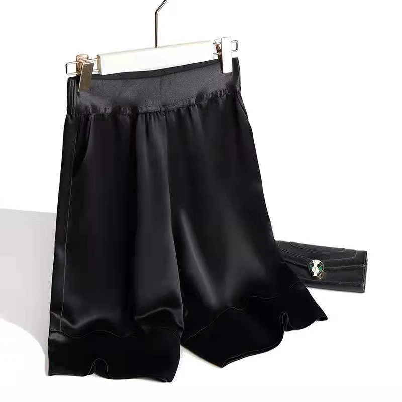 垂感醋酸缎面短裤女夏季薄款丝滑进口三醋酸阔腿裤宽松直筒五分裤