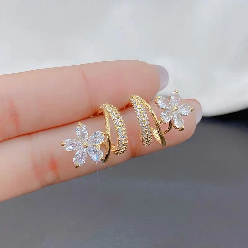 合金合成锆石耳饰 925银韩式满锆镶嵌水晶花耳环春季穿搭配饰气质