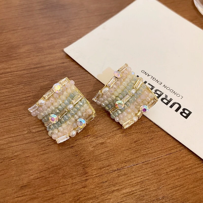 铜合金耳饰 3008时尚菱形显白显气质轻奢时尚水晶钻耳钉925纯银针