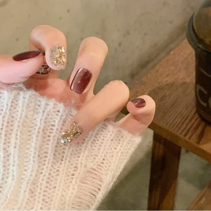 （短款）美拉德猫眼可拆卸穿戴甲美甲贴片显白穿戴式高级假指甲成品