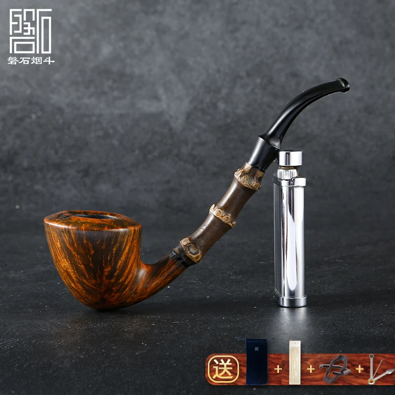 石楠木手工男士经典传统老式便携竹节弯式旱烟具配件专用