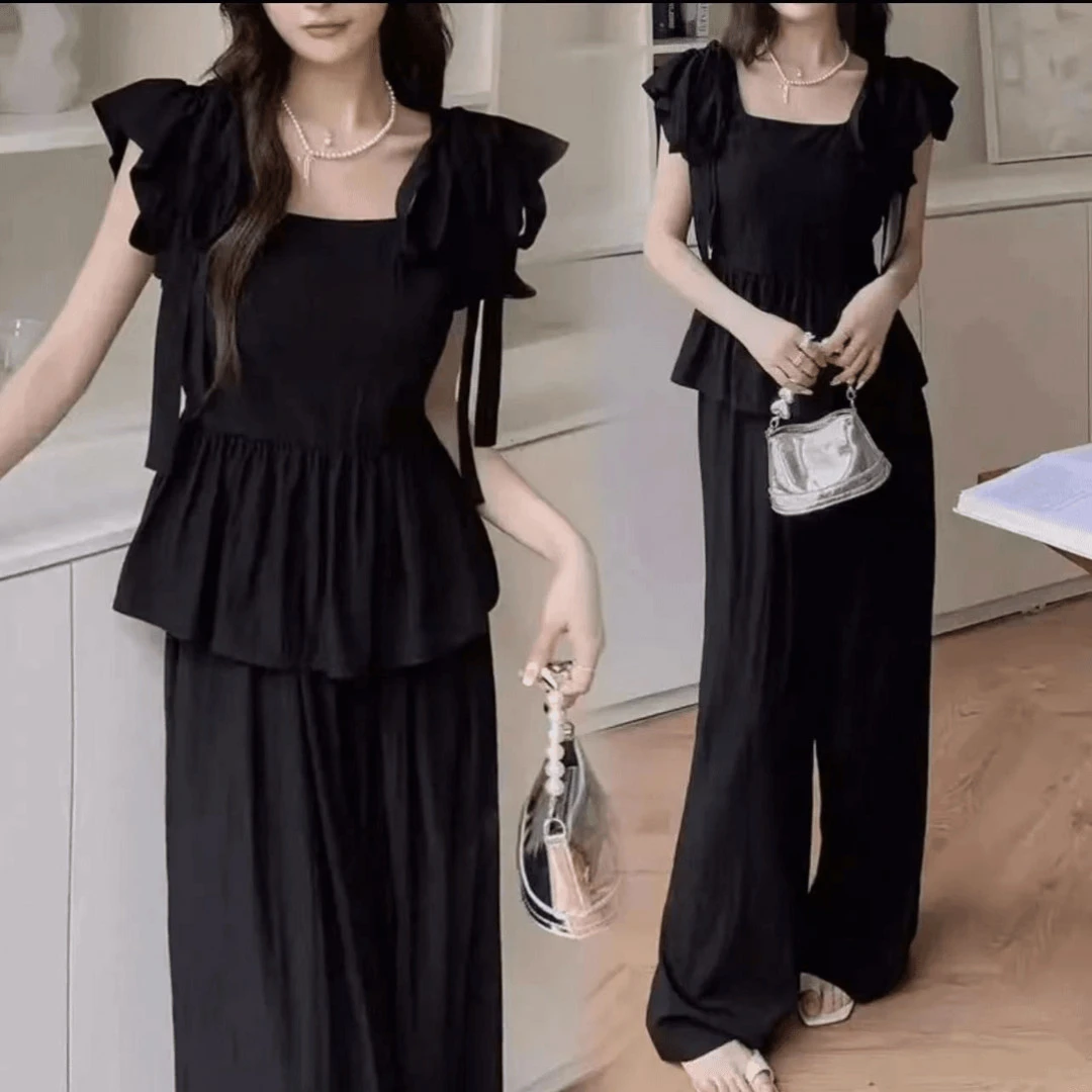 小个子时尚气质显瘦短袖洋气高腰休闲裤夏季减龄宽松韩版两件套装