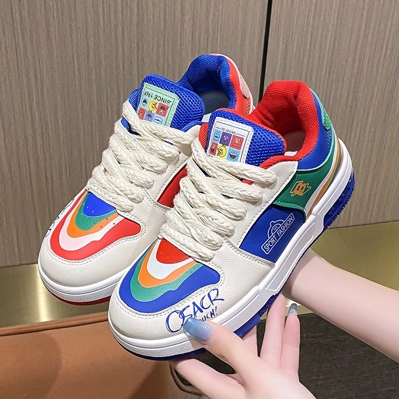 小白鞋2024新款秋冬彩虹鸳鸯鞋厚底休闲百搭ZQ-02