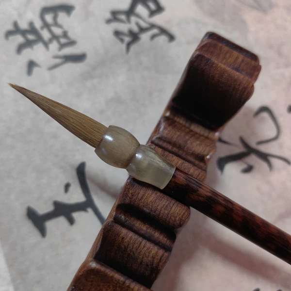 善琏湖笔厂双羊牌虎皮纹狼兼毫出峰2.9cm直径0.6cm毛笔小楷毛笔