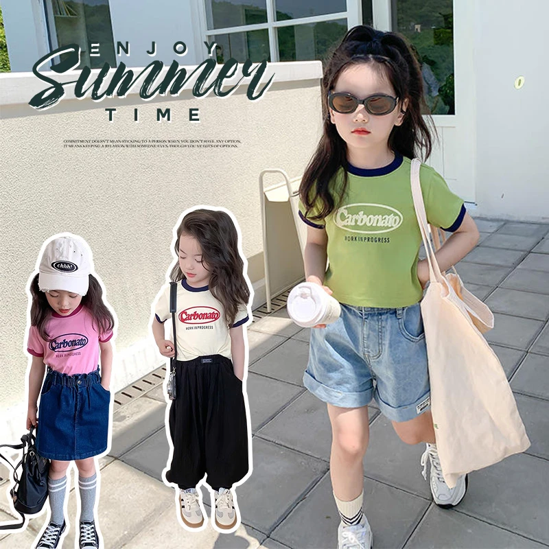 女童T恤夏季莫代尔冰丝短袖女宝宝卡通印花儿童圆领薄款宽松上衣