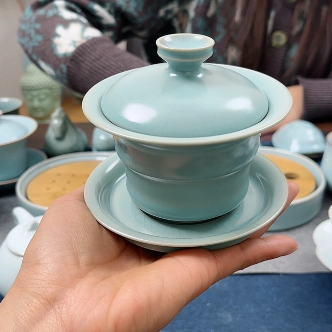 【闪购商品】瓷日***峰仿古釉三才竹节盖碗