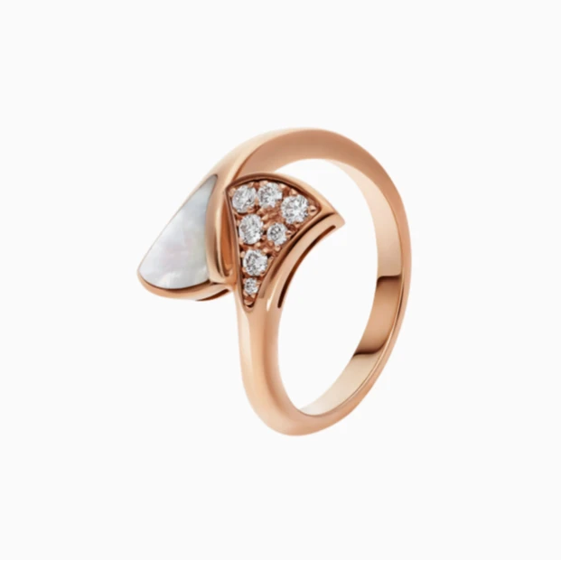 全新未使用 BVLGARI/宝格丽 玫瑰金贝母镶钻戒指54码/全套票24年
