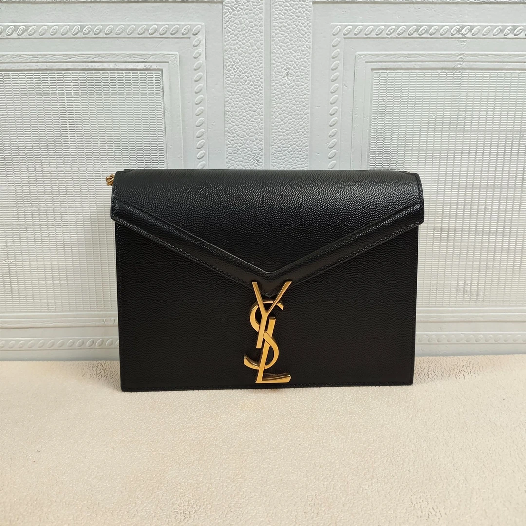 99新 YSL/圣罗兰 麦殿甄选/YSL圣罗兰鱼子酱信封链条包黑色百搭