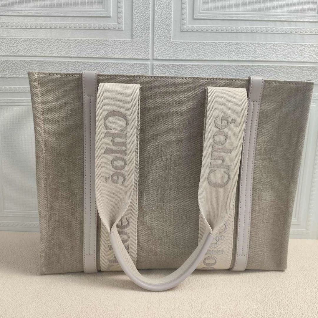 99新 Chloe/蔻依 麦殿甄选/克洛伊帆布拼皮托特底36亚麻色/手提包