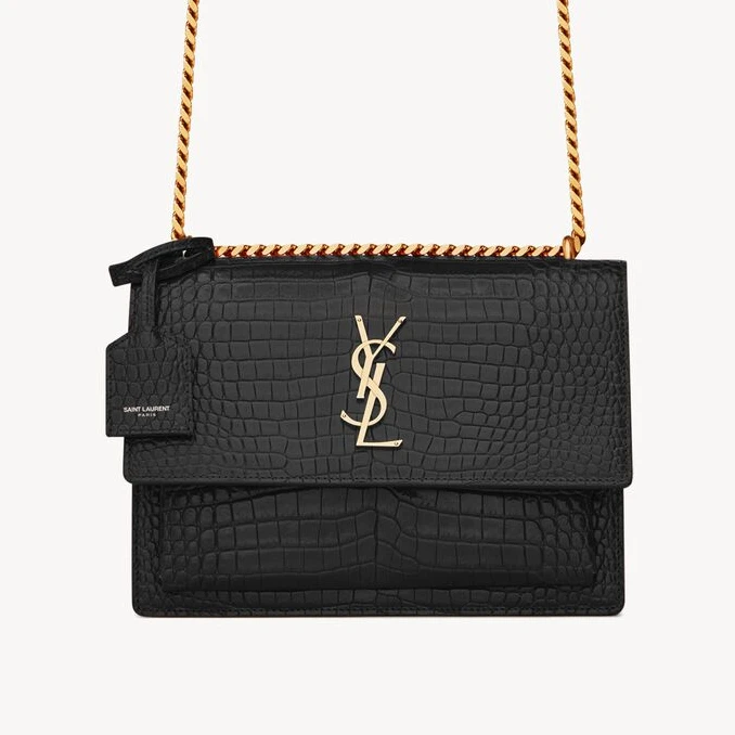 99新 YSL/圣罗兰 麦殿甄选/YSL圣罗兰鳄鱼压纹日落链条包黑色女士