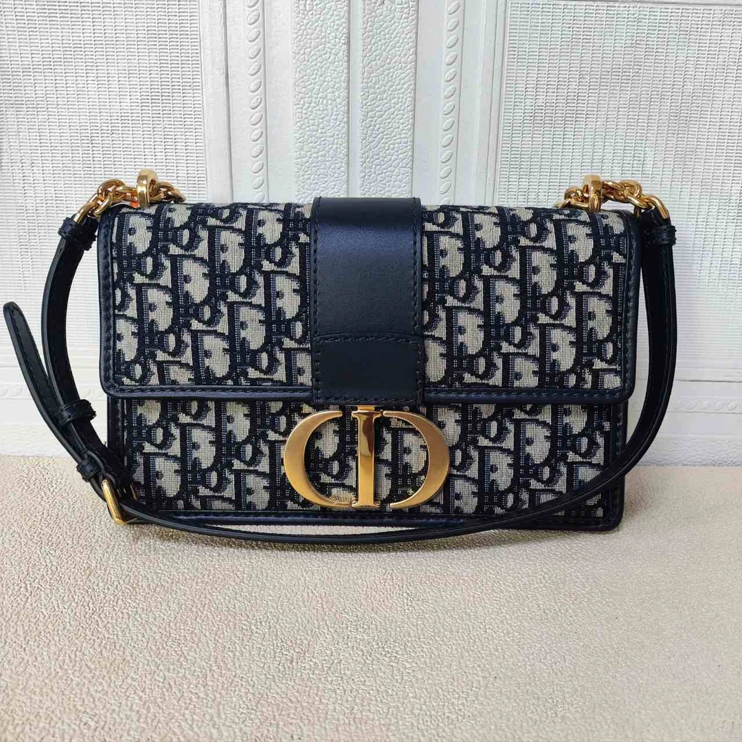 99新 DIOR/迪奥 麦殿甄选/迪奥老花蒙田底21厘米蓝色/单肩斜挎包