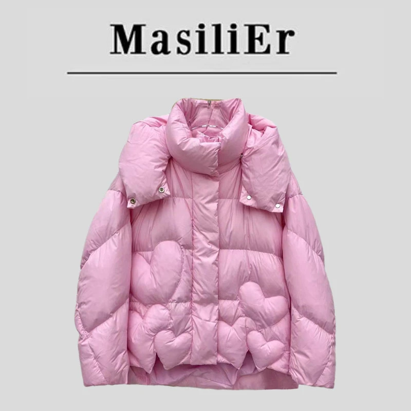 MasiliEr-2023冬季新款前短后长爱心鹅绒服（23299）