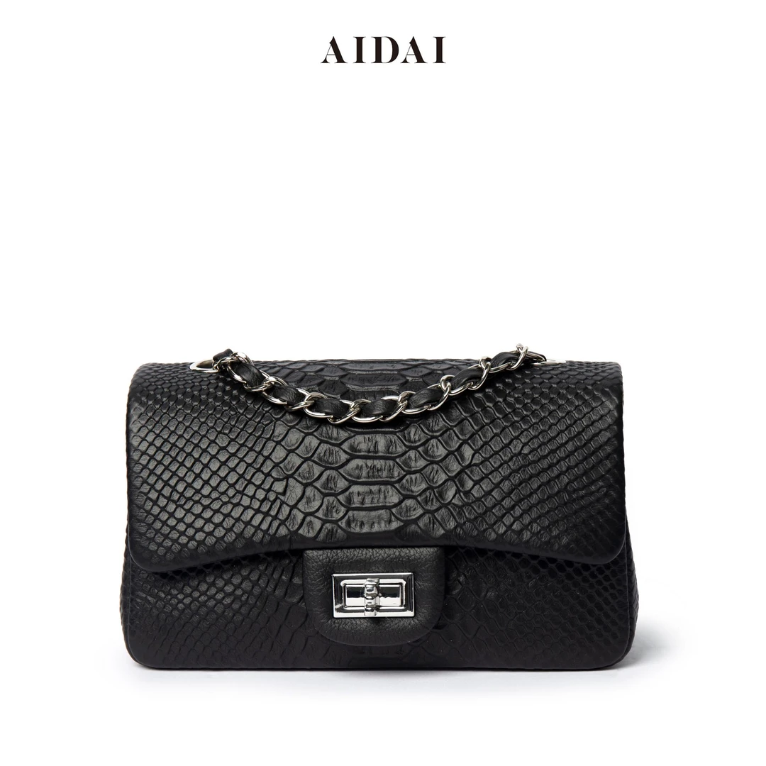 《爱黛》 AD06471小香CF 时尚气质小香风简约百搭头层牦牛包25*8*15