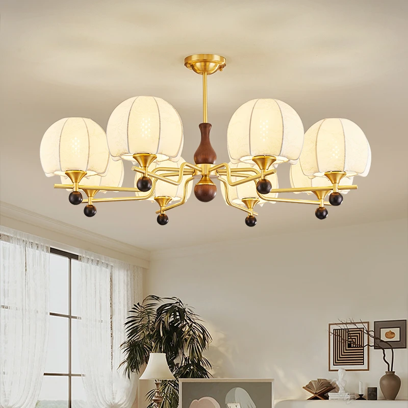 全铜实木中古诧寂风客厅卧室法式美式复古高级感餐厅书房吊灯灯具