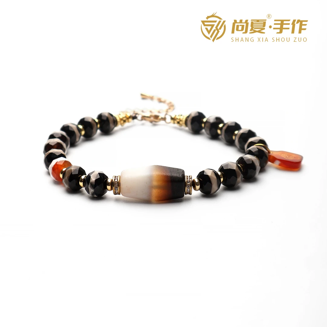 尚夏【药师系列】7.8MM满配黑玛瑙一线药师钻面切割手链AZX010-1