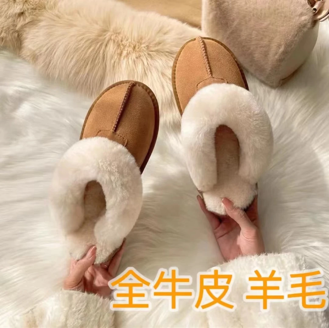 正规尺码 真皮包头拖雪地靴 栗色 货号M001