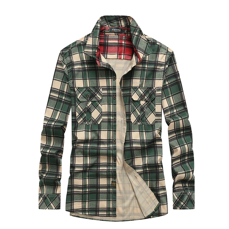 TEGONGZHANCHE/特工战车高弹力格子工装长袖夏季宽松户外休闲衬衫