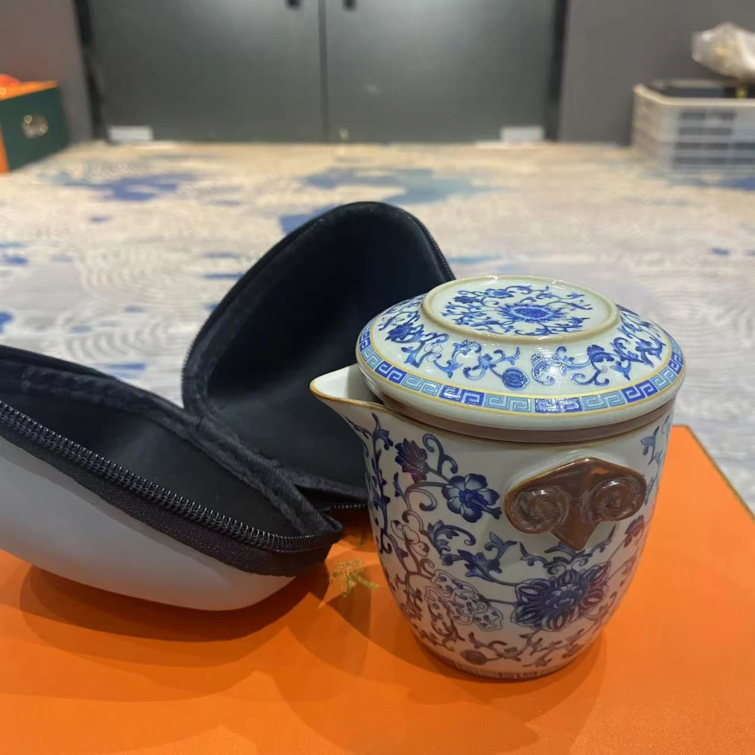 【闪购商品】G122汝窑青花便携茶具旅行快客杯户外泡茶品茗壶