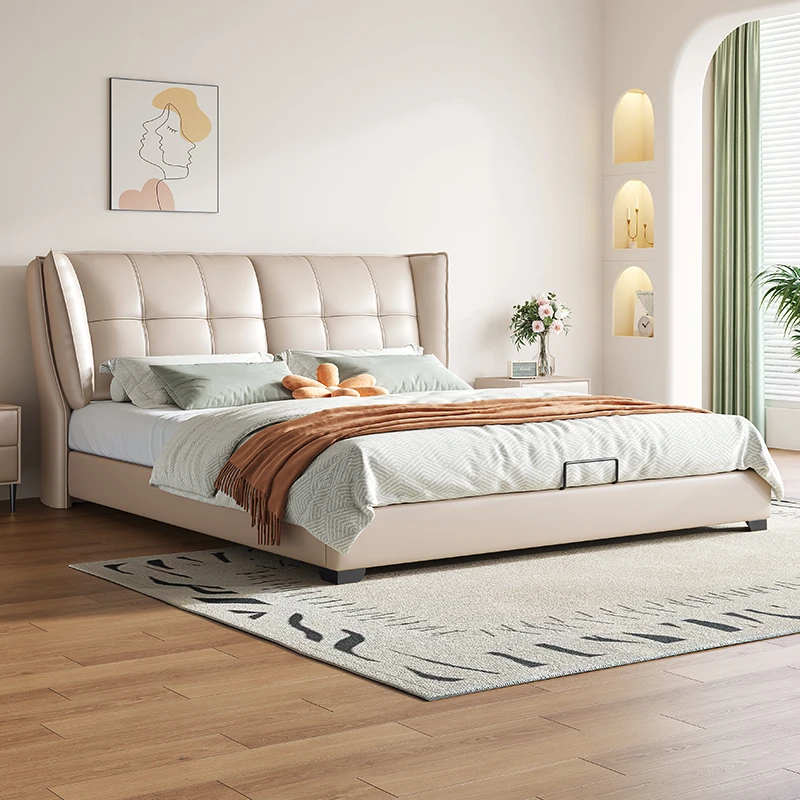 【国补】奥维伊琦真皮床极简大床现代婚床卧室床1.8米双人床 TD032#