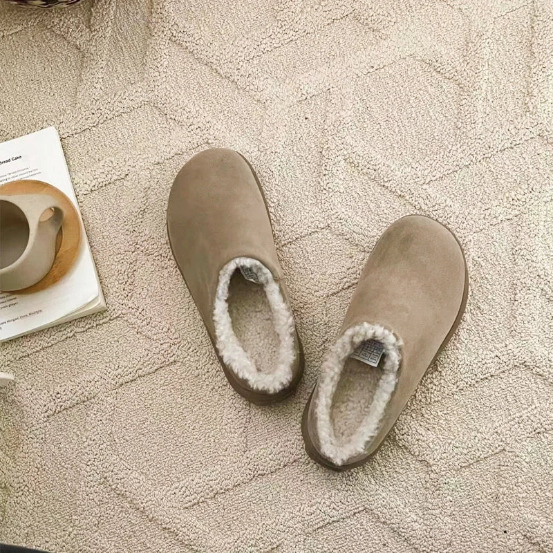 「穆勒小土豆」河南桑坡真皮羊皮毛一体加毛加厚女士复古风平底拖鞋