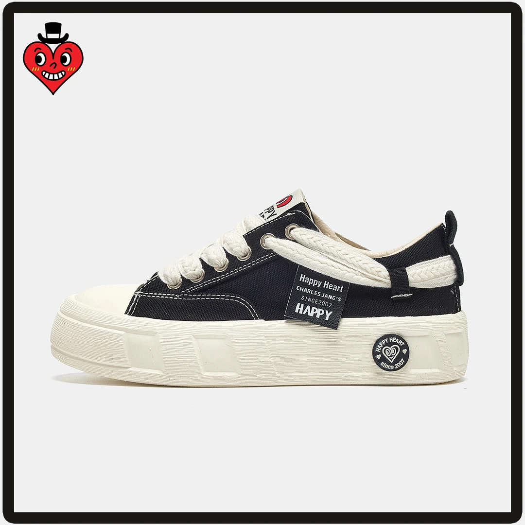 查尔斯桃心女鞋2024夏季新款低帮厚底休闲帆布鞋时尚百搭潮流板鞋