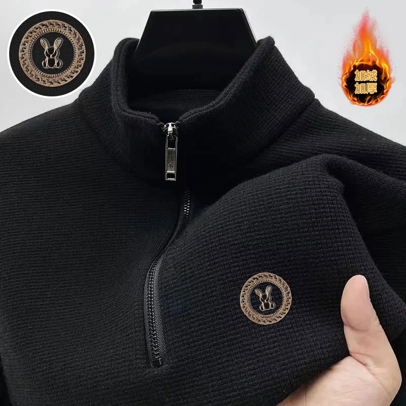 冬季新款半拉链加绒加厚卫衣保暖休闲t恤男长袖立领商务时尚上衣