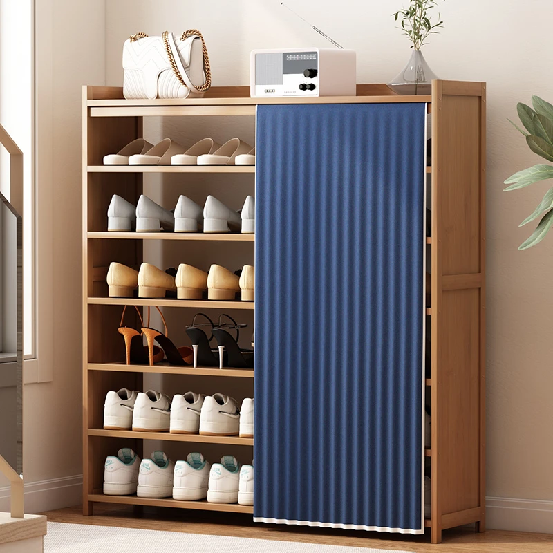 简易家用布帘鞋架子结实防尘出租房大容量落地经济型玄关置物架柜