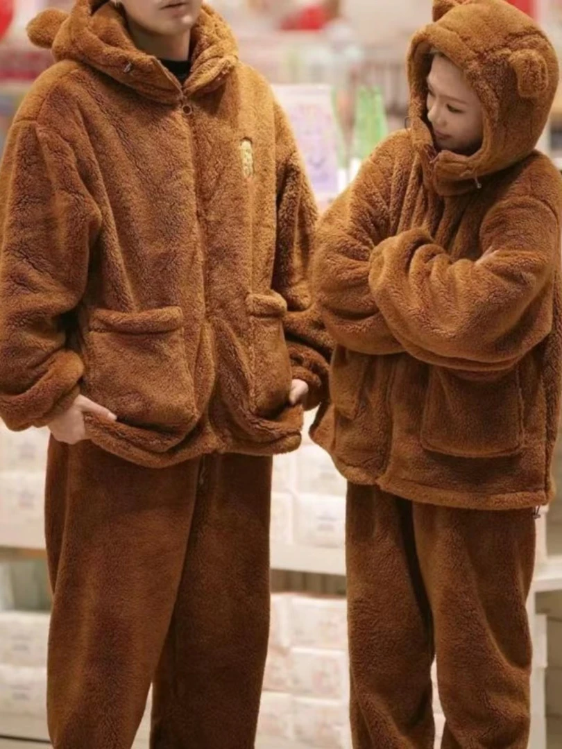 【粉丝福利】连帽小熊舒棉绒加绒加厚简约可外穿家居服款套装可外出