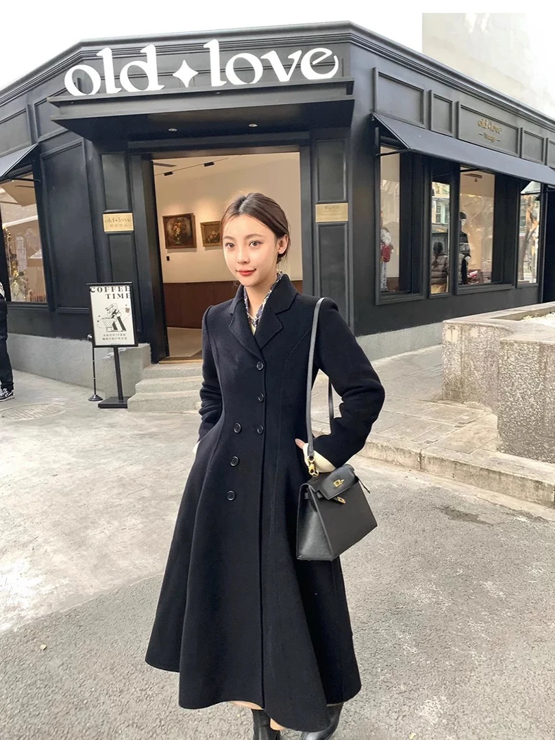 秋冬新品外套呢大衣长款赫本风风衣长裙外套