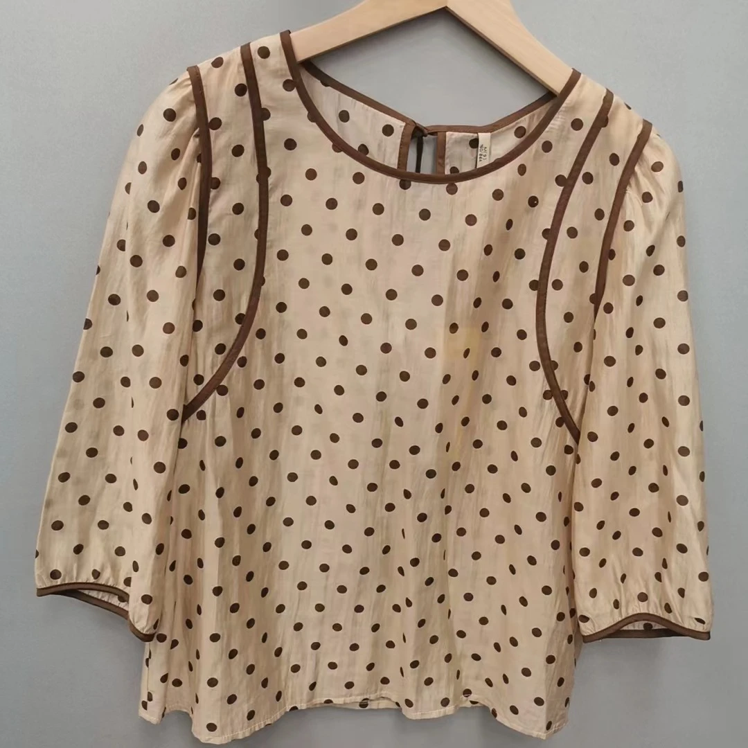 317春秋季新品汉派时尚气质百搭波点圆领天丝套头小衫F4