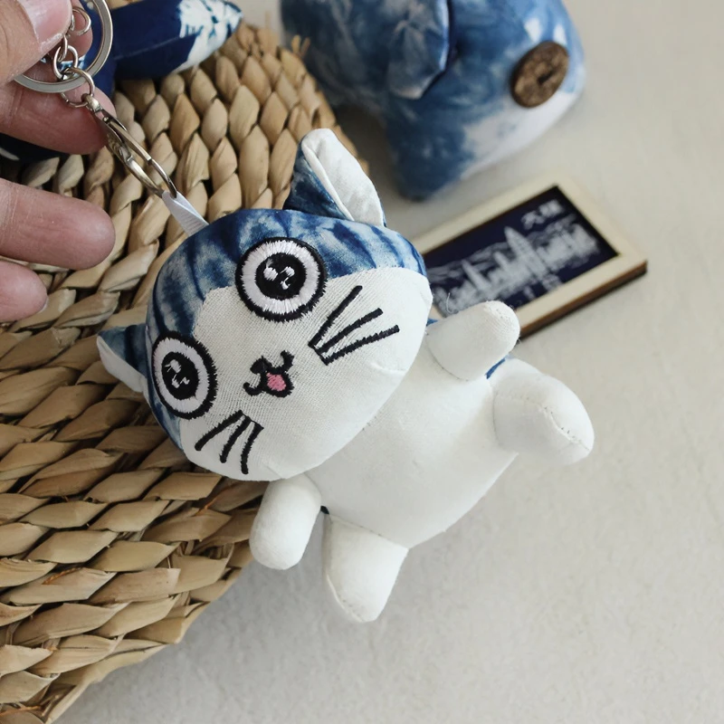 云南大理扎染蓝色猫咪挂饰包包挂件钥匙扣送朋友旅游纪念品伴手礼