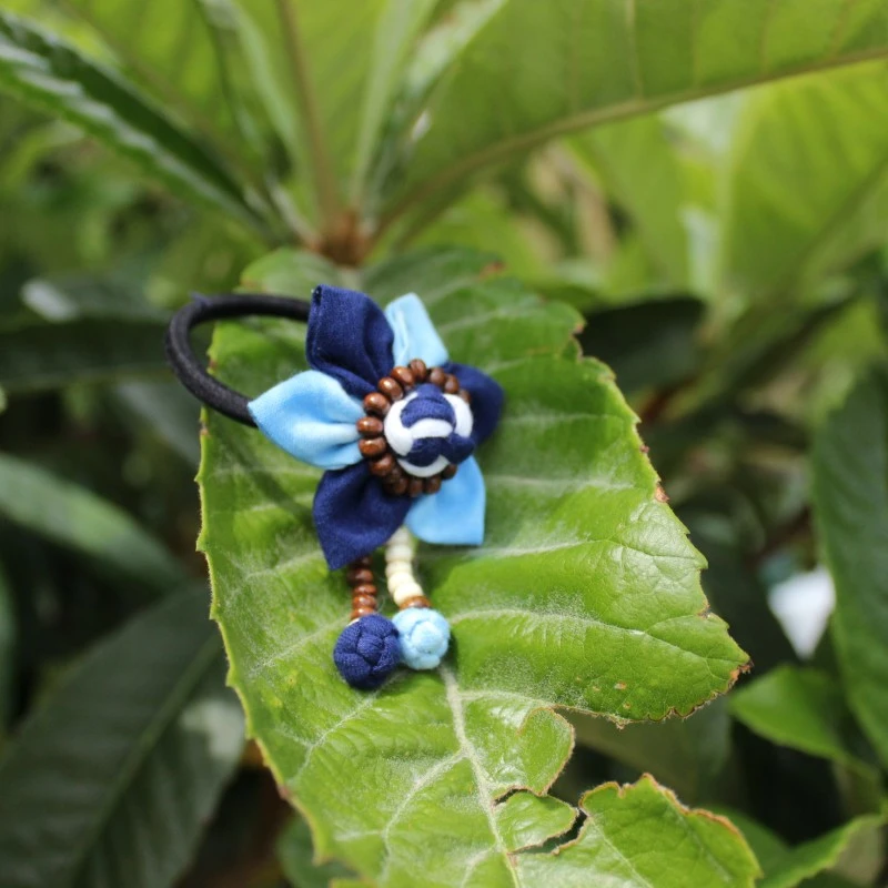 云南大理气质手工扎染发圈花朵发绳特色蓝染头花皮绳植物染蓝色