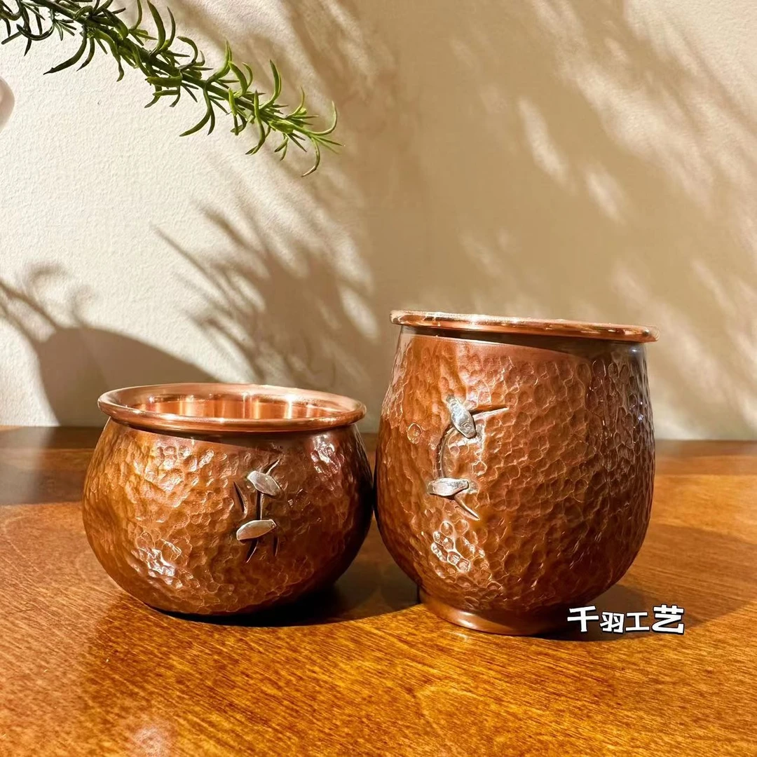 【紫铜茶具】双层单人小茶杯主人杯咖啡杯手工锤纹加厚精品茶具茶道