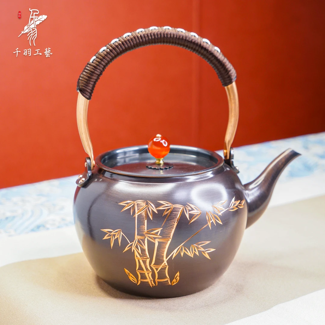 【千羽铜壶】1300ML雕刻煮茶壶煮水壶烧水壶手工锤纹精品茶具茶器