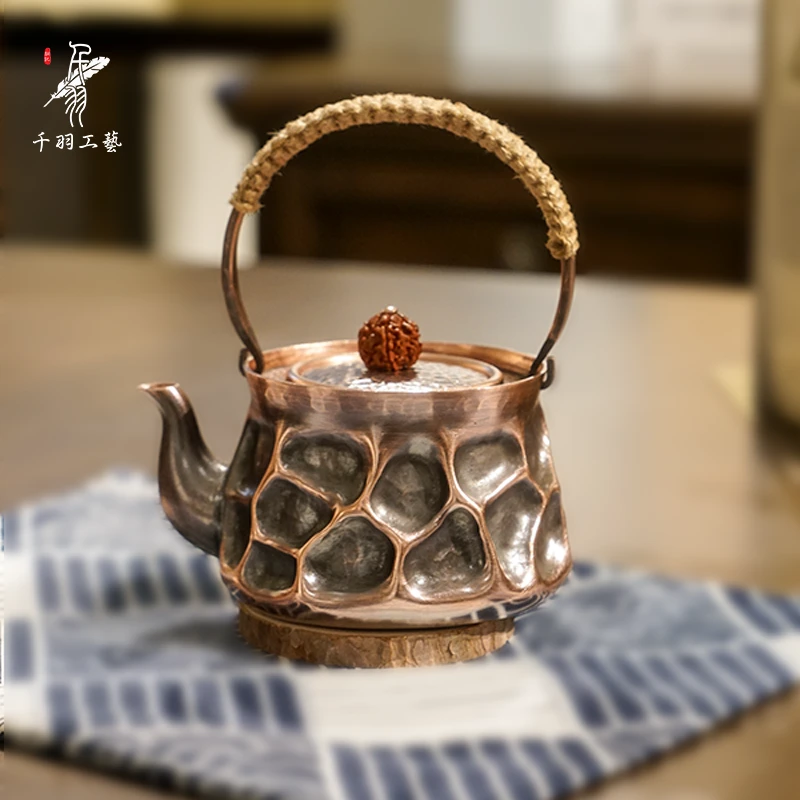 【紫铜茶具】450ML提梁壶煮水壶煮茶壶手工锤纹加厚精品茶具茶道