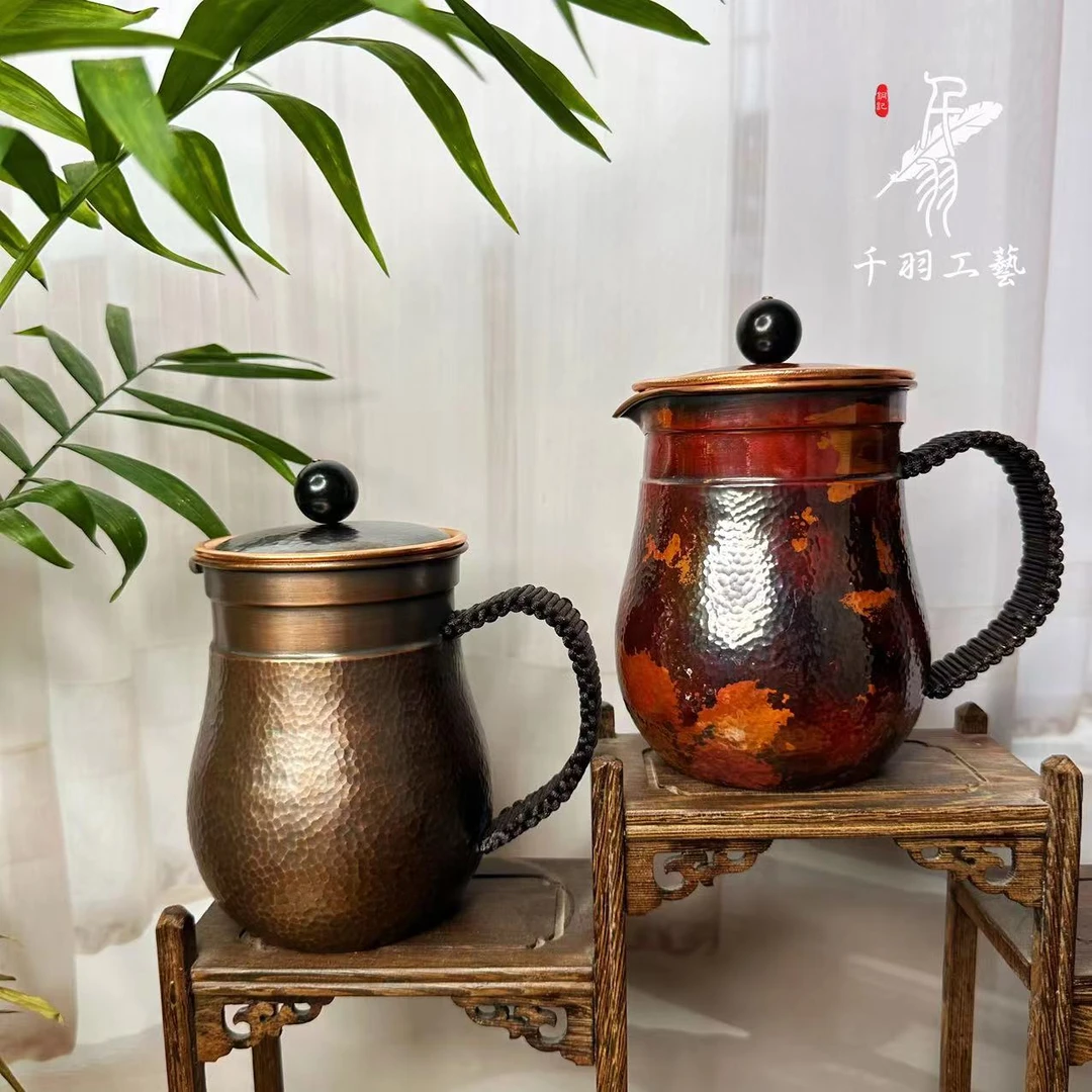 【紫铜茶具】400ML滤网泡茶壶茶杯套装手工锤纹加厚精品茶具铜壶