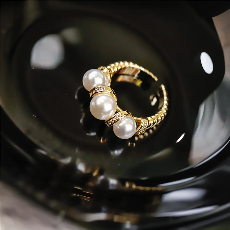 饰忆客 铜合金戒指 韩版精致珠珠开口戒指女轻奢时尚气质百搭食指