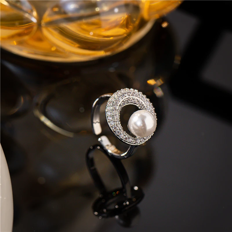 饰忆客 铜合金戒指 新款小众设计感戒指女开口珠珠几何冷淡风指环