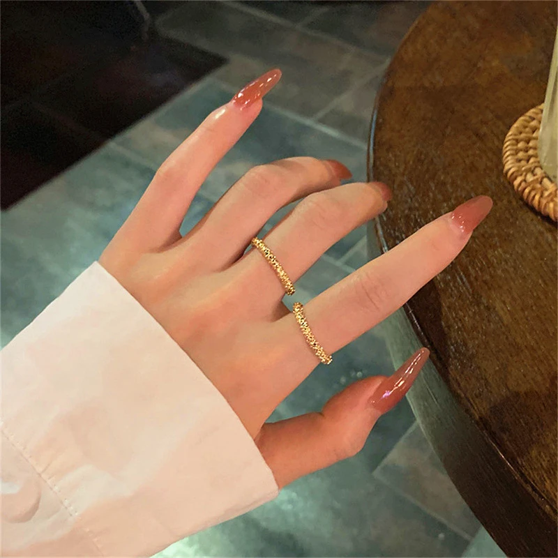 饰忆客 铜合金戒指 素圈戒指女时尚网红轻奢冷淡风开口可调节指环