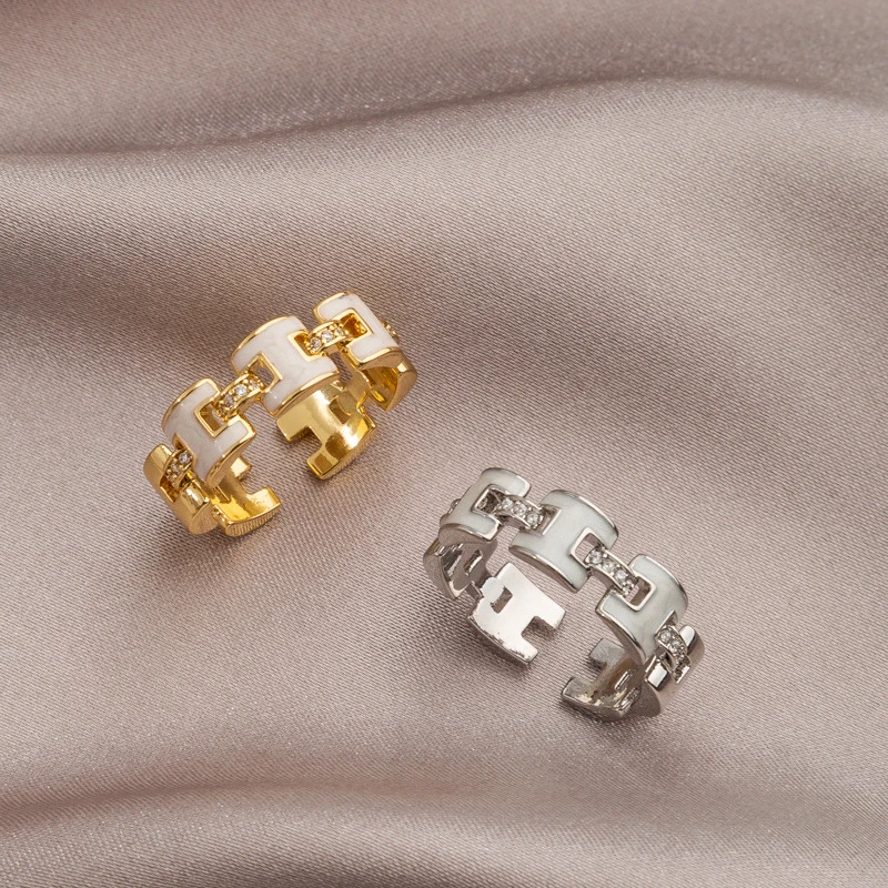 饰忆客 铜合金戒指 韩系字母H开口戒指女小众设计高级感时尚个性