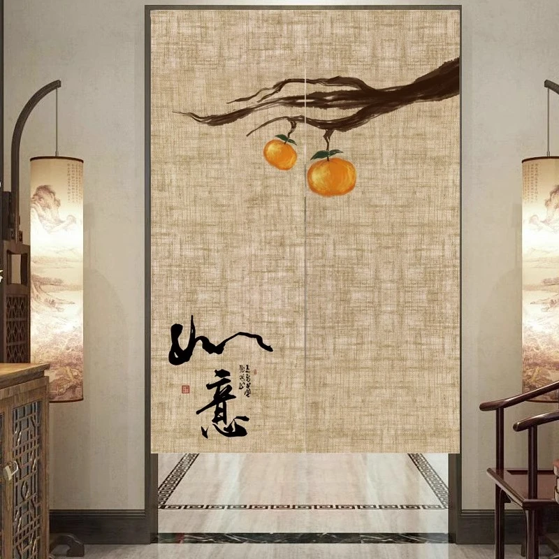 中式布艺门帘家用挂帘卧室装饰隔断帘厨房半帘卫生间遮挡帘免打孔